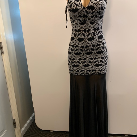 Women junior silver black high- low lace bodycon mermaid sleeveless dress size S - Picture 3 of 12